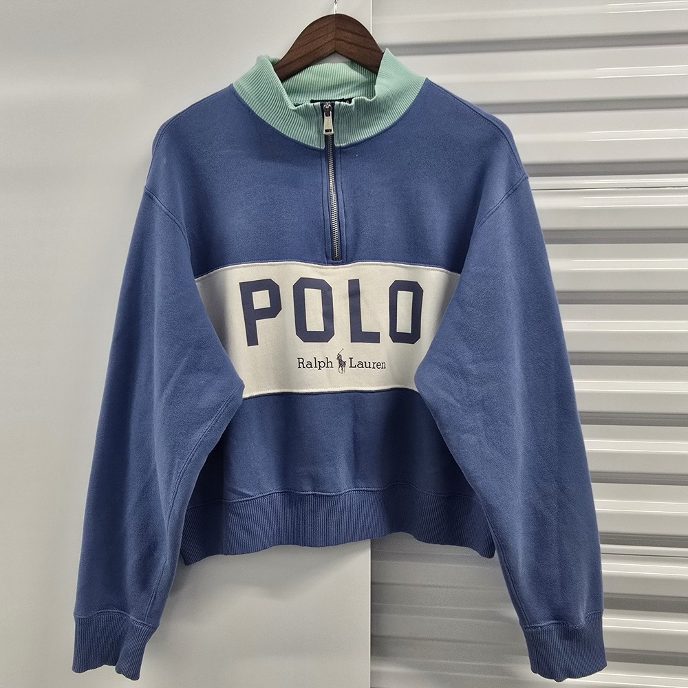 Polo Ralph Lauren Women's XL Logo 1/4 Zip Sweatshirt Blue Colorblock
